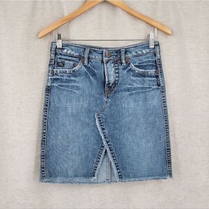 Silver Jeans Ana Denim Skirt with Front Slit Blue Distressed